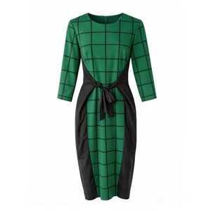 New York & Company Green Grid Faux Leather Sheath Dress NWT Small